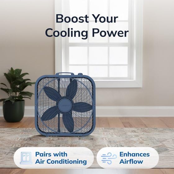 Laskoo Cool Colors 20 3-Speed Energy Efficient Box Fan, Laguna Blue, B20312